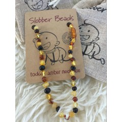 Slobber Beads 幼儿椭圆琥珀项链干邑棕32-33cm 缓解宝宝焦虑情绪 减轻出牙或生病时的痛苦